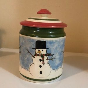 Christmas cookie jar. Barbara Sanders 2001 pottery. Like Gail Pittman. 4 in. Did